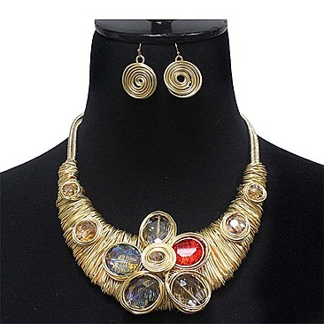 STONE FLOWER WIRED NECKLACE SET