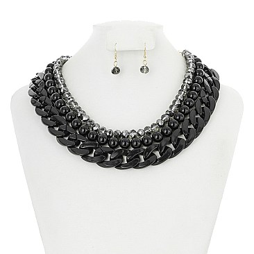 MULTI LAYER PEARL AND CHAIN NECKLACE SET