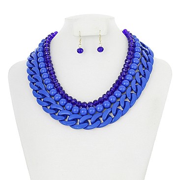 MULTI LAYER PEARL AND CHAIN NECKLACE SET
