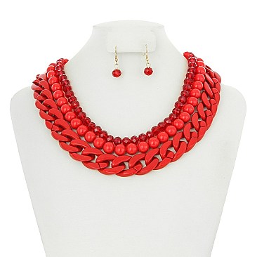 MULTI LAYER PEARL AND CHAIN NECKLACE SET