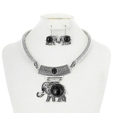 ELEPHANT PENDANT METAL NECKLACE SET