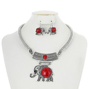ELEPHANT PENDANT METAL NECKLACE SET