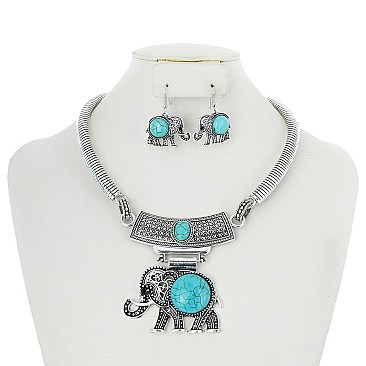 ELEPHANT PENDANT METAL NECKLACE SET