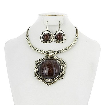 LRG STONE PENDANT NECKLACE SET