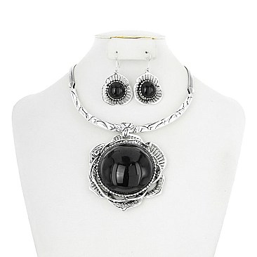 LRG STONE PENDANT NECKLACE SET