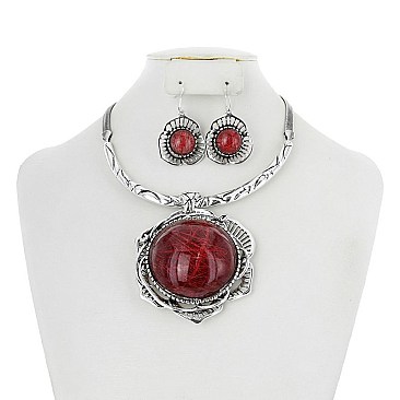 LRG STONE PENDANT NECKLACE SET