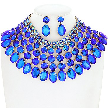 CHIC CRYSTAL BIB ADJUSTABLE STATEMENT NECKLACE AND EARRINGS SET