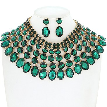 CHIC CRYSTAL BIB ADJUSTABLE STATEMENT NECKLACE AND EARRINGS SET