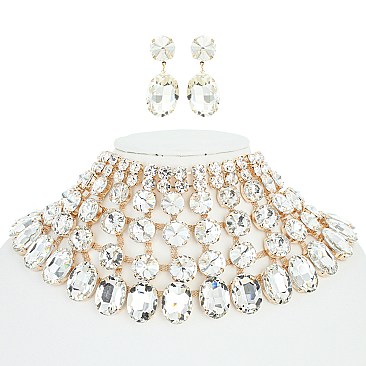 CHIC CRYSTAL BIB ADJUSTABLE STATEMENT NECKLACE AND EARRINGS SET