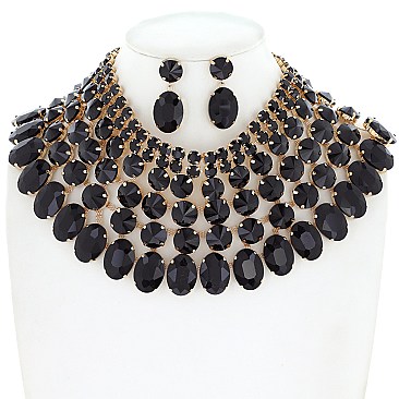 CHIC CRYSTAL BIB ADJUSTABLE STATEMENT NECKLACE AND EARRINGS SET