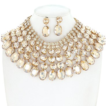 CHIC CRYSTAL BIB ADJUSTABLE STATEMENT NECKLACE AND EARRINGS SET