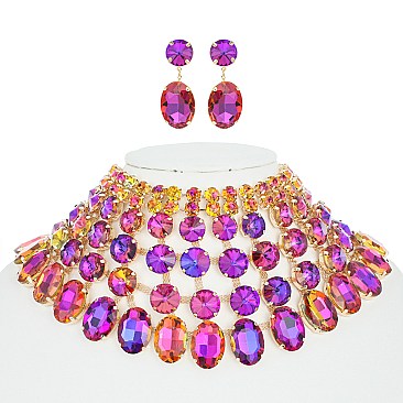 CHIC CRYSTAL BIB ADJUSTABLE STATEMENT NECKLACE AND EARRINGS SET