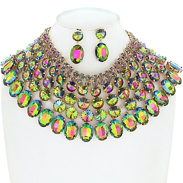 CHIC CRYSTAL BIB ADJUSTABLE STATEMENT NECKLACE AND EARRINGS SET