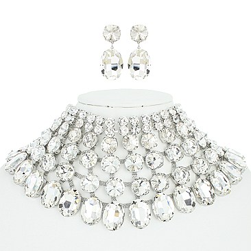 CHIC CRYSTAL BIB ADJUSTABLE STATEMENT NECKLACE AND EARRINGS SET