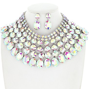 CHIC CRYSTAL BIB ADJUSTABLE STATEMENT NECKLACE AND EARRINGS SET