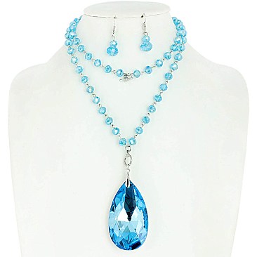 LARGE RHINESTONE TEARDROP BEADED NECKLACE SET