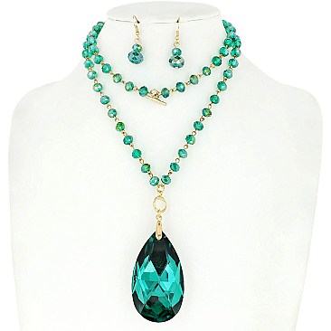 LARGE RHINESTONE TEARDROP BEADED NECKLACE SET