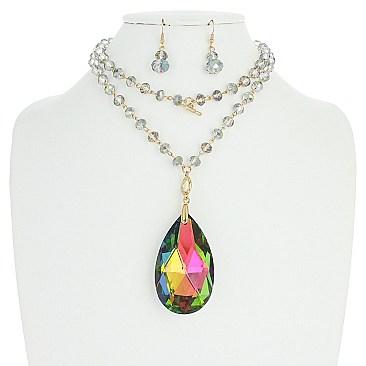 LARGE RHINESTONE TEARDROP BEADED NECKLACE SET