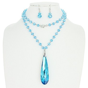 OBLONG TEARDROP 2 LINE BEADED NECKLACE