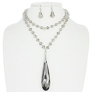 OBLONG TEARDROP 2 LINE BEADED NECKLACE