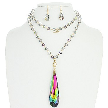 OBLONG TEARDROP 2 LINE BEADED NECKLACE