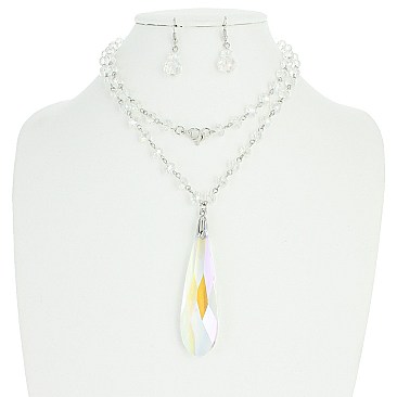 OBLONG TEARDROP 2 LINE BEADED NECKLACE