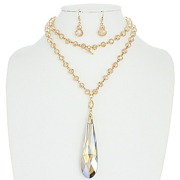 OBLONG TEARDROP 2 LINE BEADED NECKLACE