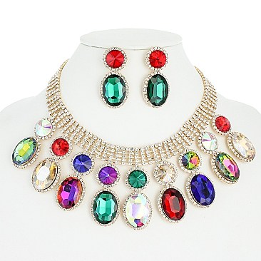 RHINESTONE STATEMENT NECKLACE SET