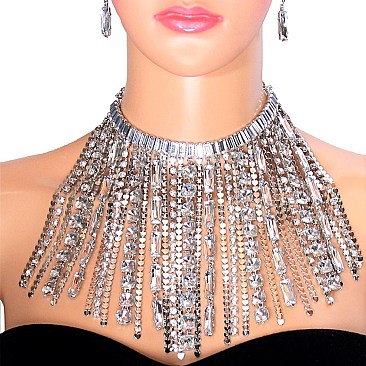 RHINESTONE CHOKER DROP NECKLACE SET