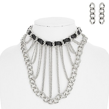 METAL CHAIN BIB NECKLACE SET