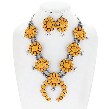 Western Navajo Floral SQUASH Blossom Necklace Earring Set