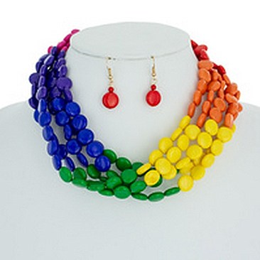 5 LINE FLAT ACRYLIC BEAD NECKLACE SET