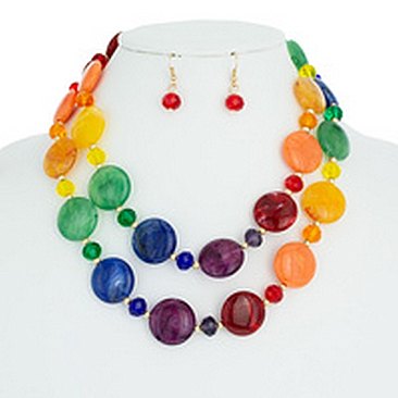 2 LINE LAYERED GLASS BEAD NECKLACE SET