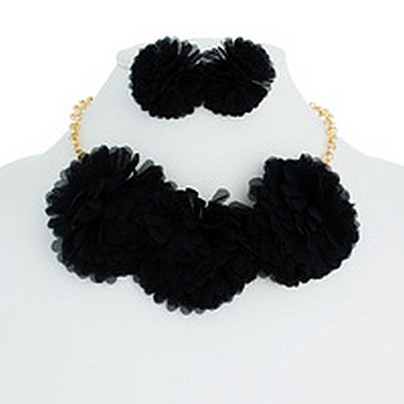 3 FABRIC FLOWER NECKLACE SET