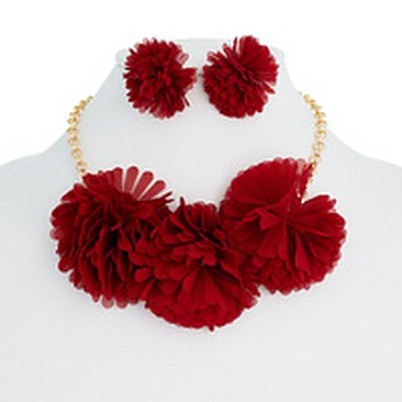 3 FABRIC FLOWER NECKLACE SET