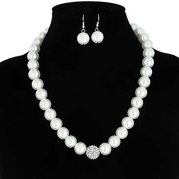 Chic Pearl & Crystal Rhinestone Ball Necklace Earrings Set