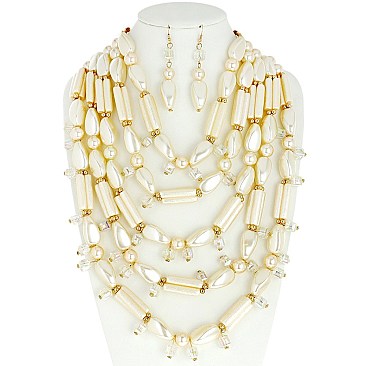 CHARISMATIC MULTI LAYERED PEARL NECKLACE AND EARRINGS SET