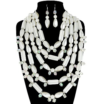 CHARISMATIC MULTI LAYERED PEARL NECKLACE AND EARRINGS SET