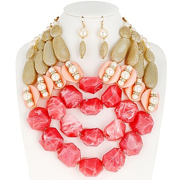 LOVELY MULTI LAYERED NECKLACE AND EARRINGS SET