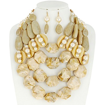 LOVELY MULTI LAYERED NECKLACE AND EARRINGS SET
