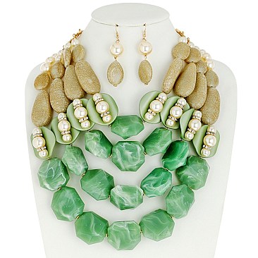 LOVELY MULTI LAYERED NECKLACE AND EARRINGS SET