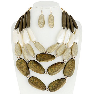 LARGE STYLISH WOOD NECKLACE AND EARRINGS SET