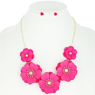 STYLISH FLOWER BIB NECKLACE AND EARRINGS SET