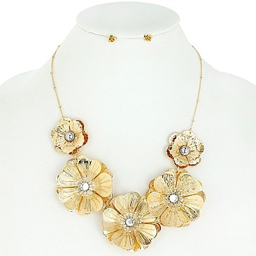 STYLISH FLOWER BIB NECKLACE AND EARRINGS SET