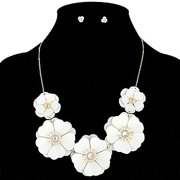 STYLISH FLOWER BIB NECKLACE AND EARRINGS SET
