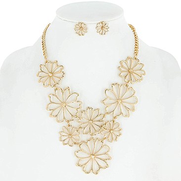 CHIC METAL FLOWER BIB STATEMENT NECKLACE AND EARRINGS SET
