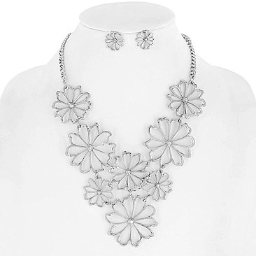 CHIC METAL FLOWER BIB STATEMENT NECKLACE AND EARRINGS SET