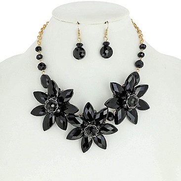 Large Flowers Rhinestone Necklace and Earrings Set