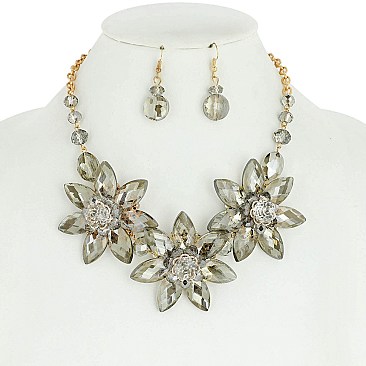Large Flowers Rhinestone Necklace and Earrings Set