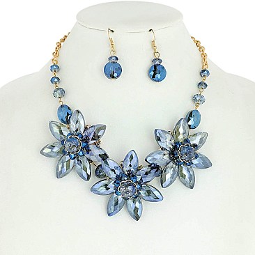Large Flowers Rhinestone Necklace and Earrings Set